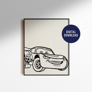 Digital Download Lightning McQueen Print Drawing Sketch Cars Movie Boho Chic Wall Art Home Decor Kid&#39;s Nursery Poster Instant Printable