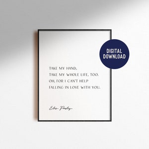 Elvis Presley Can&#39;t Help Falling In Love Digital Download Music Song Lyrics Print Wedding Anniversary Gift Home Decor Modern Printable