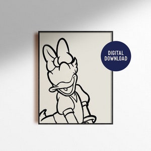 Digital Download Daisy Duck Print Drawing Sketch Character Movie Boho Chic Wall Art Home Decor Kid&#39;s Nursery Poster Instant Printable