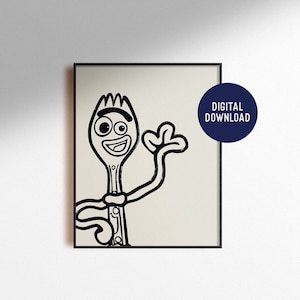 Digital Download Forky Print Drawing Sketch Toy Story Pixar Movie Boho Chic Wall Art Home Decor Kid&#39;s Nursery Poster Instant Printable