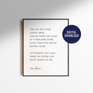 Ed Sheeran Thinking Out Loud Digital Download Music Song Lyrics Print ...