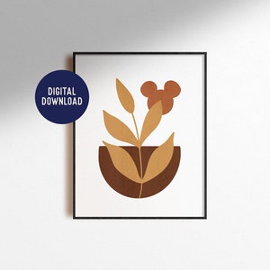Digital Download Mickey Mouse Plant Print Minimal Mid Century Modern Boho Home Decor Magic Living Room Kids Nursery Poster Printable JPG