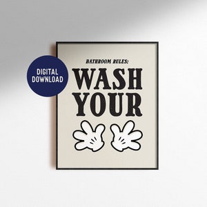Digital Download Wash Your Hands Mickey Mouse Print Funny Bathroom Classroom Wall Art Home Decor Kid Nursery Poster Instant Printable