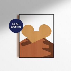 Digital Download Mickey Mouse Desert Sun Print Minimal Mid Century Modern Boho Home Decor Magic Mountains Kids Nursery Poster Printable