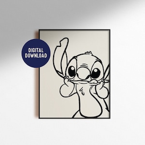 Digital Download Stitch Print Drawing Sketch Lilo and Stitch Movie Boho Chic Wall Art Home Decor Kid&#39;s Nursery Poster Instant Printable