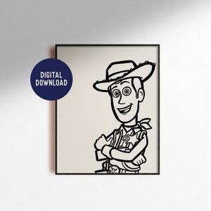 Digital Download Woody Print Drawing Sketch Toy Story Pixar Movie Boho Chic Wall Art Home Decor Kid&#39;s Nursery Poster Instant Printable