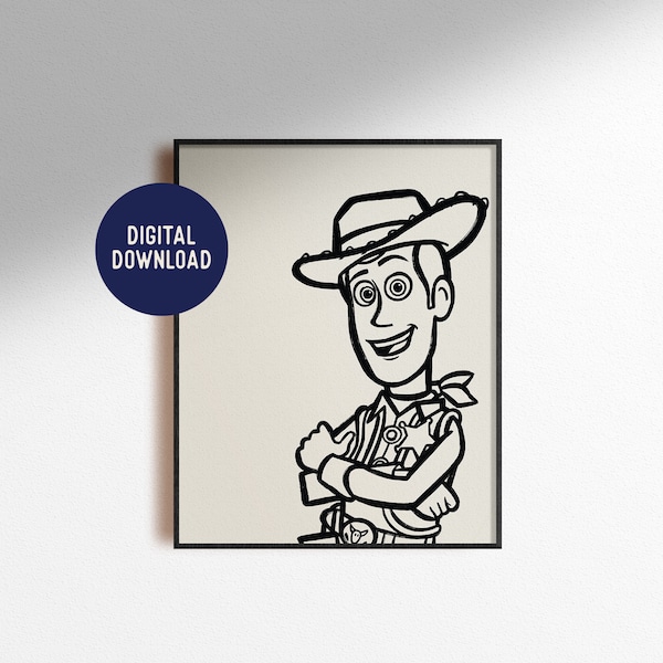 Digital Download Woody Print Drawing Sketch Toy Story Pixar Movie Boho Chic Wall Art Home Decor Kid's Nursery Poster Instant Printable