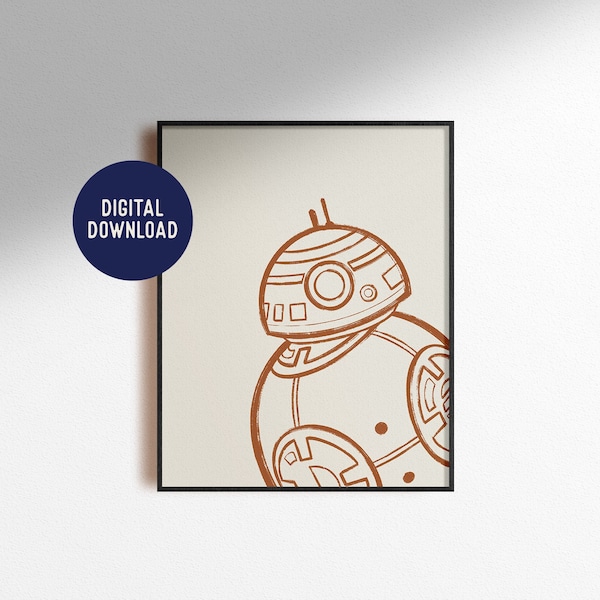 Digital Download BB-8 Print Drawing Sketch Star Wars Modern Boho Chic Wall Art Home Decor Kid's Room Nursery Poster Instant Printable