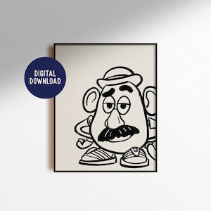 Digital Download Mr. Potato Head Print Drawing Sketch Toy Story Pixar Movie Boho Chic Minimal Wall Art Home Decor Nursery Poster Printable