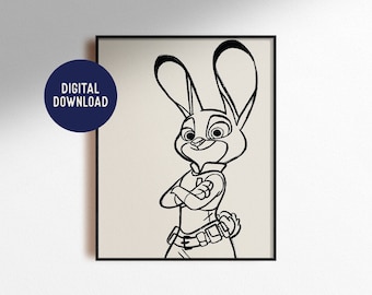 Digital Download Judy Hopps Zootopia Print Artwork Drawing Painting Movie Character Minimal Modern Boho Home Decor Nursery Poster Printable