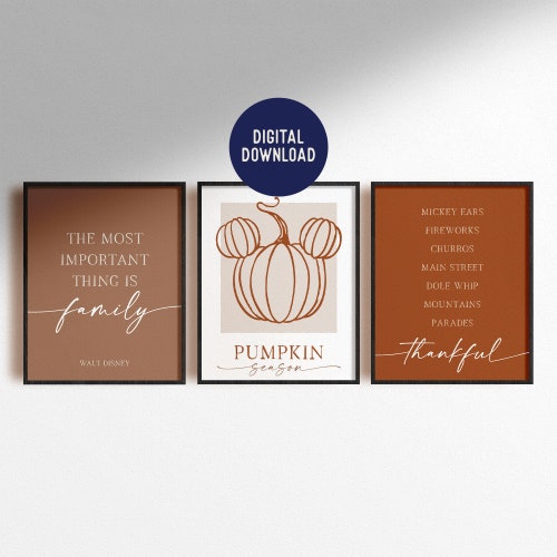 Mickey-Kürbis-Herbstdrucke, Thanksgiving-Familienkunst (Digitaler Download)