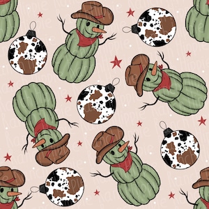 Western Christmas seamless pattern. Cactus snowman png. Digital download only. Png file