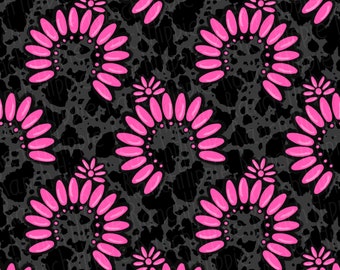 Seamless pattern. Black and gray cow print/pink squash blossom. Digital download only. Png file