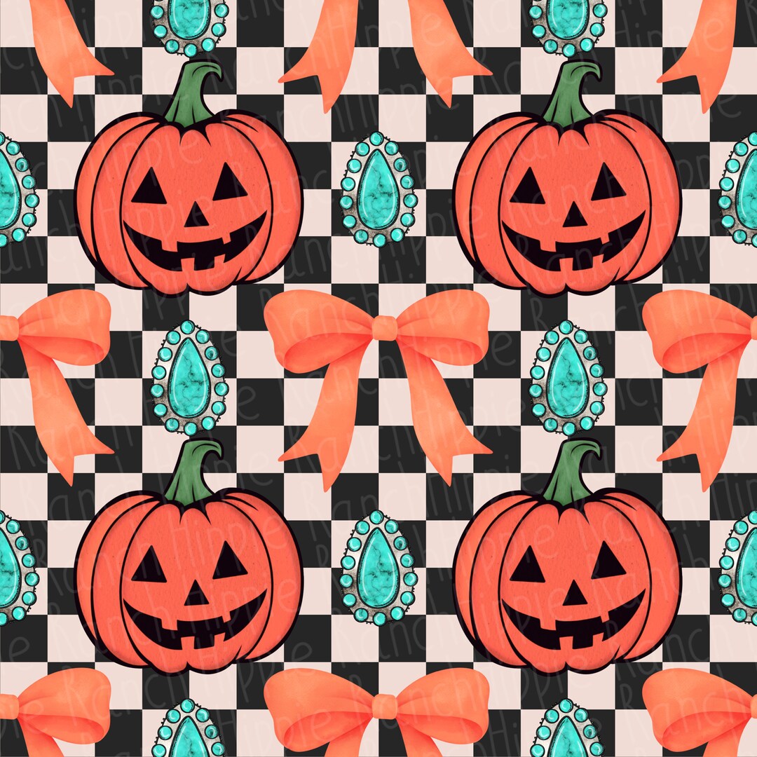 Halloween Seamless Pattern. Turquoise Png. Pumpkin Png. Coquette Png ...