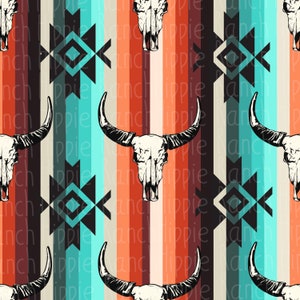 Seamless pattern. Aztec bull skull. Digital download only. Png file