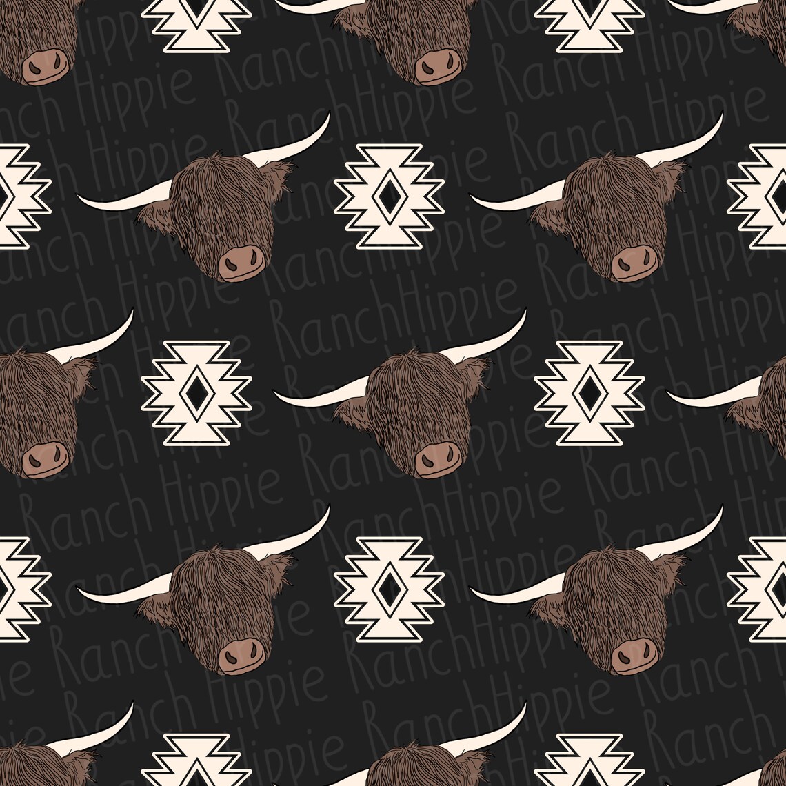 Highland Cow Aztec Seamless Pattern. Digital Download Only. Etsy