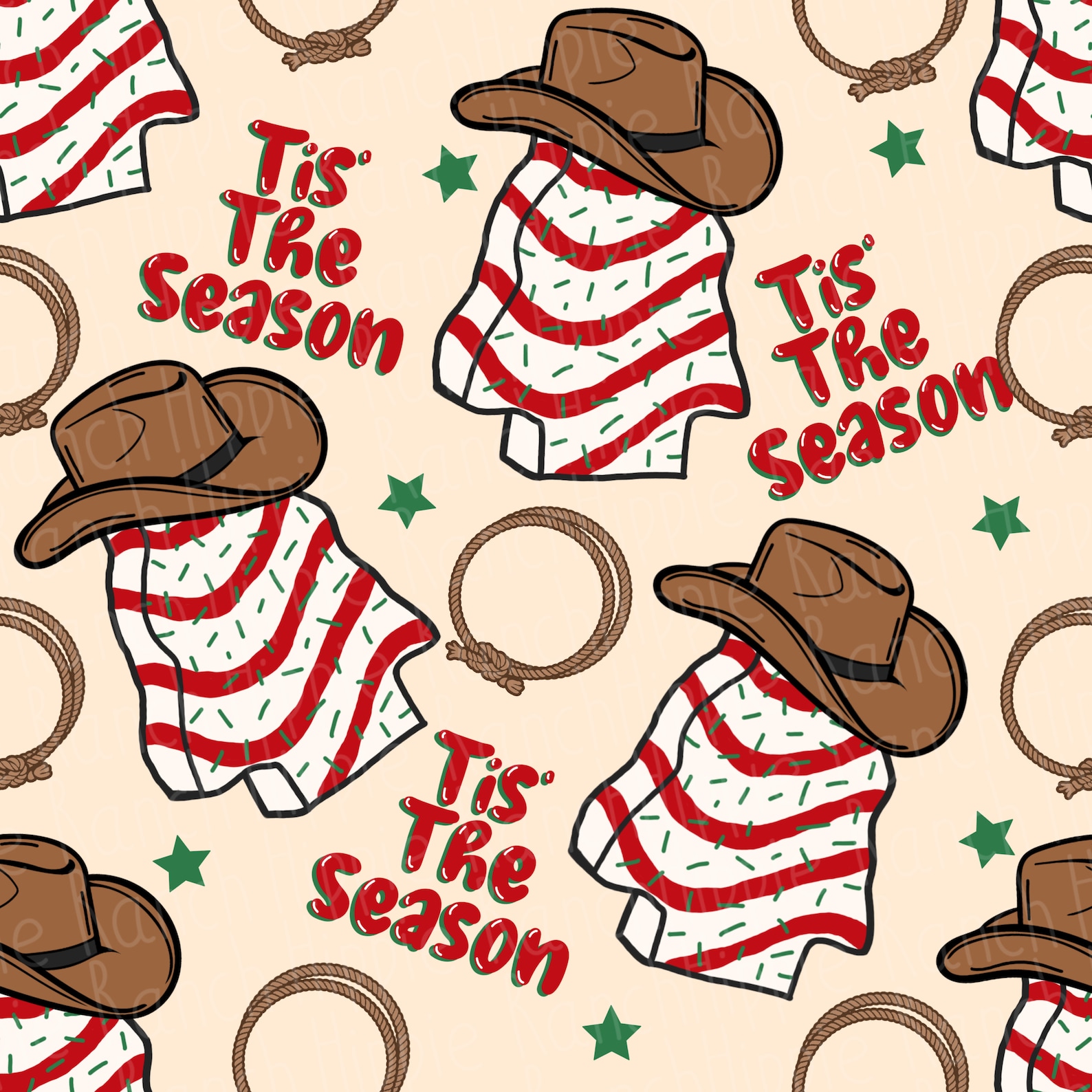Cowboy Christmas Seamless Pattern. Digital Download Only. Png Etsy