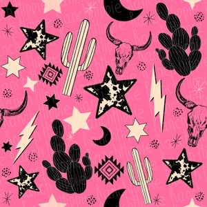 Western seamless pattern. Pink western. Digital download only. Png file