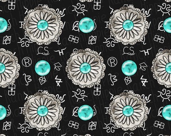 Western seamless pattern. Turquoise cattle brand png. Digital download only. Png file