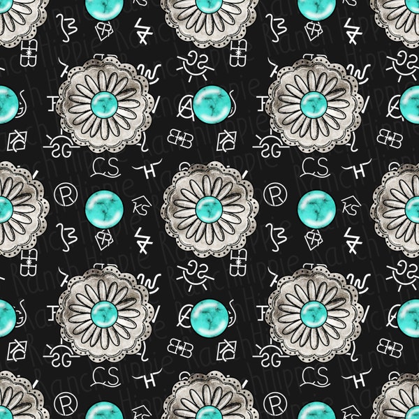 Western seamless pattern. Turquoise cattle brand png. Digital download only. Png file