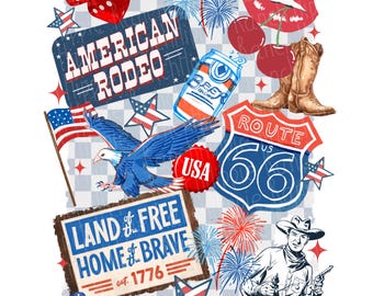 Western collage 4th of July png. Independence Day png. Patriotic png. Digital download only