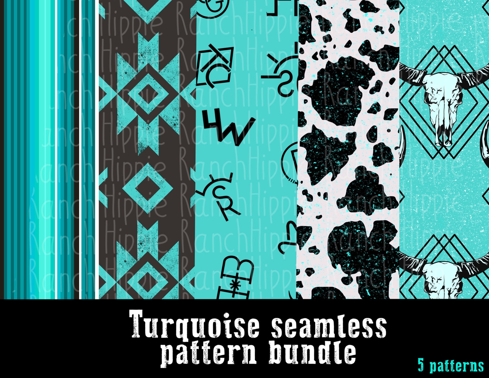 Turquoise Western Seamless Pattern Bundle. 5 Patterns Included. Digital ...