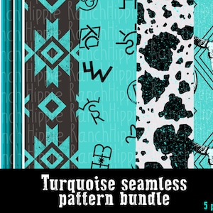 Turquoise western seamless pattern bundle. 5 patterns included. Digital download only. Png files