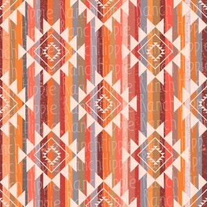 Può includere: Uno schema senza cuciture con un design geometrico in stile sud-occidentale. Lo schema è composto da strisce e rombi bianchi, arancioni, marroni e grigi. Lo sfondo è di colore beige chiaro.
