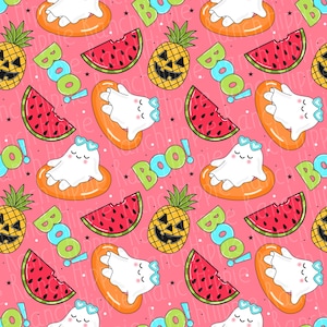 Summerween seamless pattern. Summer png. Halloween png. Digital download only.