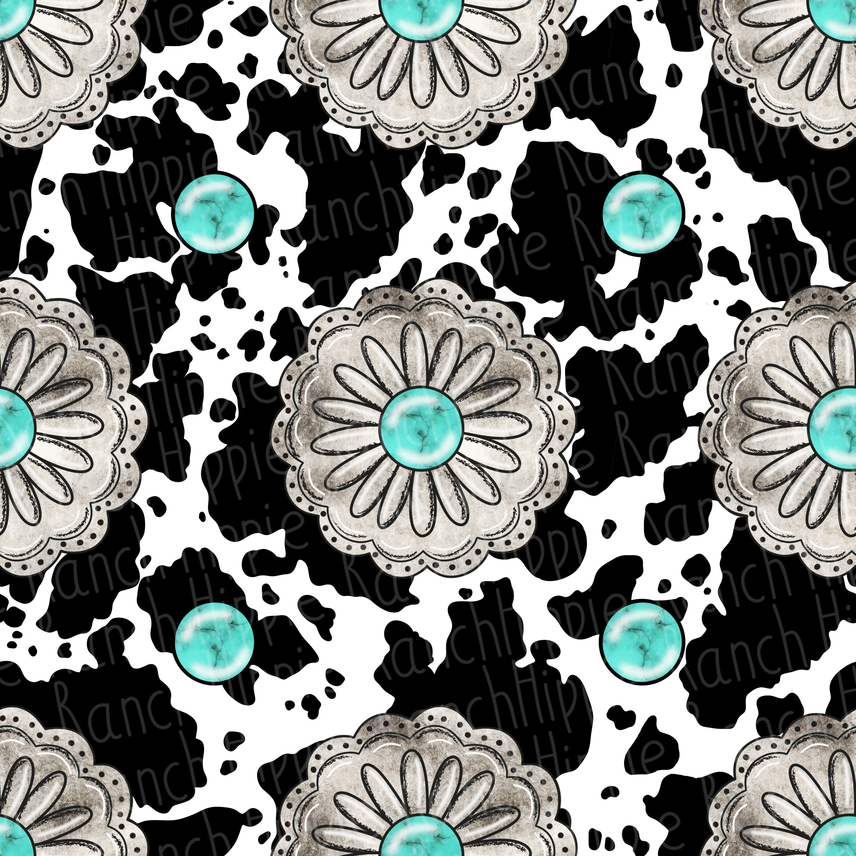 Western Seamless Pattern. Turquoise Cow Print Png. Digital
