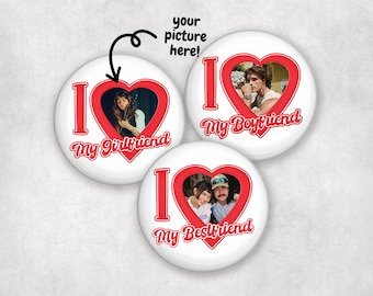 Personalized I Heart My Girlfriend, Boyfriend and Best Friend Pinback Buttons