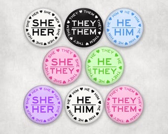Pronouns Pinback Buttons | LGBTQ+ Nonbinary, Trans, Genderqueer Pronoun 1.25" Pins | Queer Owned Shop