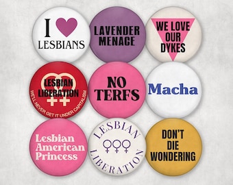 Lesbian Pride Pinback Buttons | Vintage Inspired Lesbian Badges