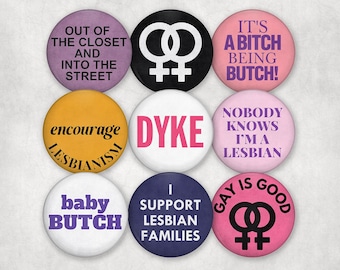 Lesbian Pride Pinback Buttons | Vintage Inspired Lesbian Badges #2