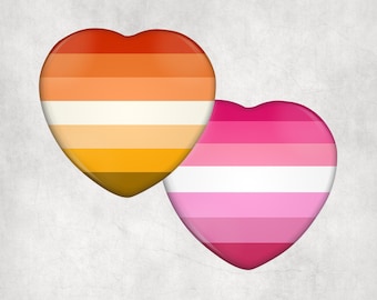ButchFemme Pride Flag Heart Shaped Pinback Buttons | Lesbian Pride