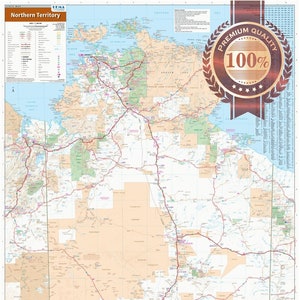 Poster Hema de la carte détaillée du Territoire du Nord NT Aus Australian Roads Premium imperméable à l'eau, résistant à la déchirure - Diagramme mural Atlas Impression artistique
