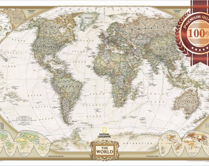 Digital World Map Printable. High Resolution World Map Poster. Antique ...