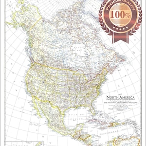 1942 Nordamerika Nat Geo reißfestes Poster US Kanada Landkarte Atlas Wanddiagramm Diagramm Premium wasserdichter Druck
