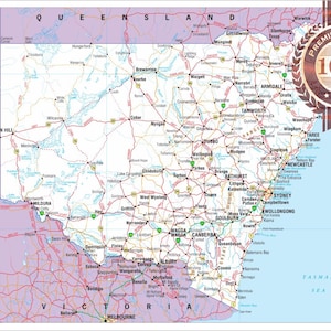 Detaillierte Karte von New South Wales NSW Australische Straßen Premium wasserdichtes reißfestes Poster - Atlas Wanddiagramm Kunstdruck