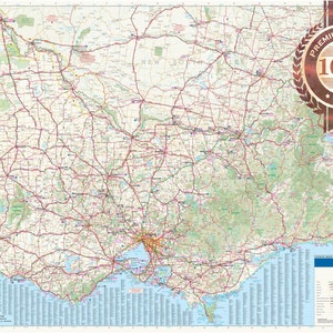 Affiche Hema de la carte détaillée de Victoria Vic Aus Australian Roads Premium imperméable, résistant à la déchirure - Diagramme mural de l'Atlas de l'Australie Impression artistique