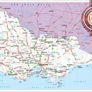 Carte détaillée de Victoria Vic Aus Australian Roads, affiche imperméable haut de gamme résistante à la déchirure - Australie, diagramme mural de l'atlas Impression artistique