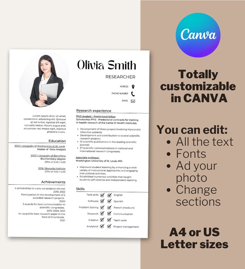 Minimalist Resume Template: Modern CV & Cover Letter Canva (digital ...