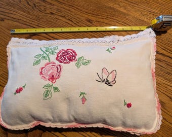 embroidery pillow handmade from vintage dresser scarf
