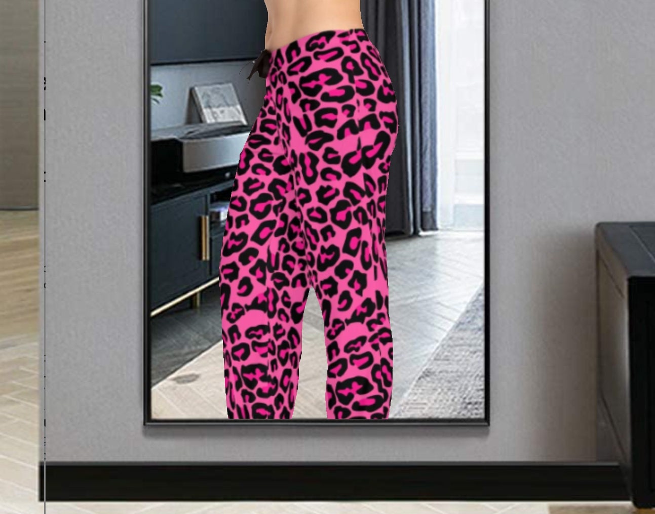 Silk Pajamas Pants Pink Leopard Print  NORDIINA