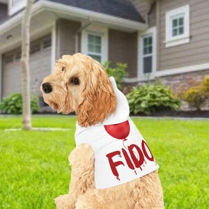 Red Balloon Custom Bloody Name Pet Hoodie, Personalize, Customize, Halloween, Sweatshirt, Clothes, Furbaby, Best Friend,