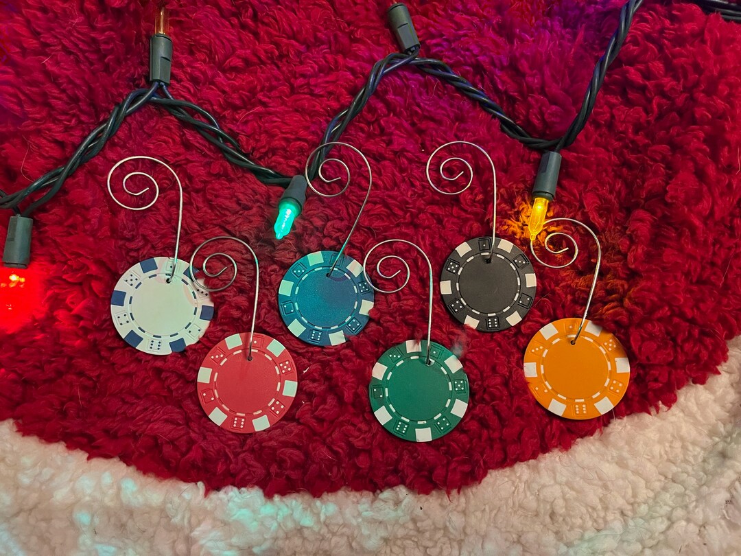 Poker Chip Christmas Tree Ornament Set, White, Red, Blue, Green, Black ...