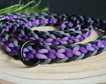 Leine "Lisa", Paracord, 1,80m lang, verstellbar, lila, schwarz, grau