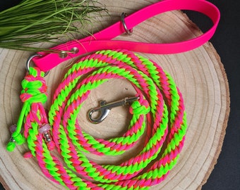 Reflektierende Leine "Haily", Paracord, 1,50m lang, personalisierbar, mit Handschlaufe aus Biothane in pink, grün