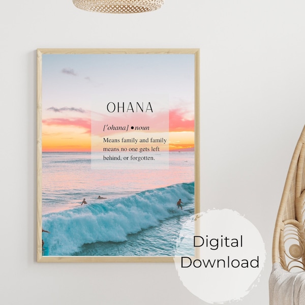 Ohana Definition Print | Hawaiian Wall Art | Surfer Wall Art | Ohana Means Family | Digital Download | Ohana Wall Art | Ocean Wall Art |