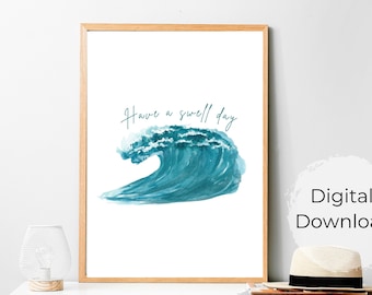 Coastal Wave Print Digital Download | Ocean Wall Art | Minimal Beach Decor | Surf Art Printable | Blue Coastal Wall Art | Surfer Gift |
